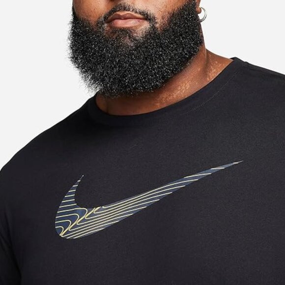 Nike Dri-FIT Black Swoosh Logo Athletic Training Short Sleeve T-shirt Size M - Picture 6 of 7